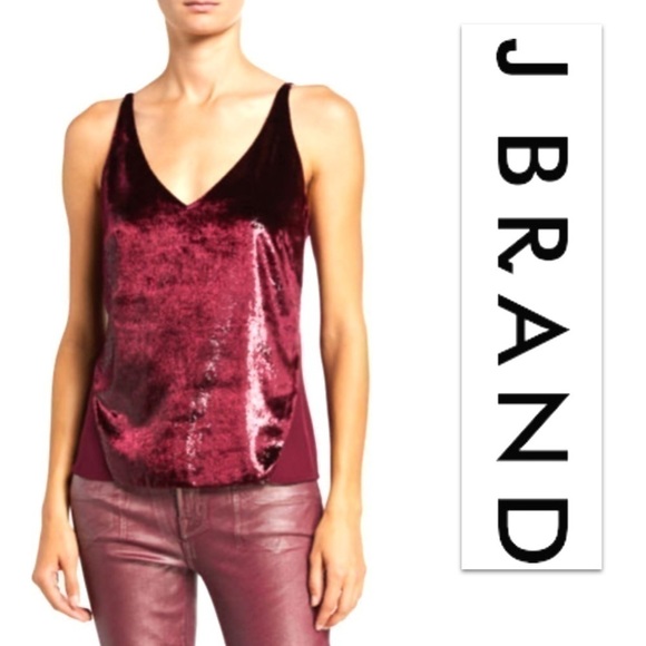 𝅺J Brand Velvet Soft V Neck Sleeveless Cami Italy Timeless Luxury Chic Oxblood - Picture 1 of 11